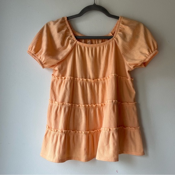 🌼 5/$25 Girls Plus Tiered Ruffle Peplum Top Short Sleeve Orange Size L 10/12 - Picture 4 of 9